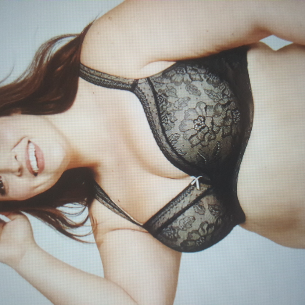 Cacique Modern Black Lace Lightly Lined Balconette Bra Sz 38F